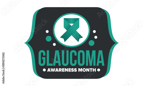 Glaucoma Awareness Month. Celebrate annual in January. Vision problems. Save your eyes. Prevention and protection. Green ribbon. Medical healthcare concept. Poster, banner and background. Vector