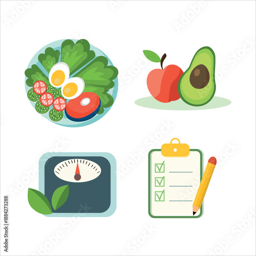 Healthy lifestyle flat icons set