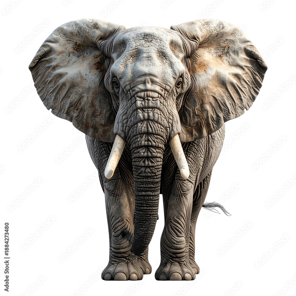 Fototapeta premium An elephant standing on black background with black sky in the background.