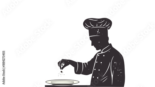 Minimalist Silhouette Vector of Chef Seasoning Food on White Background