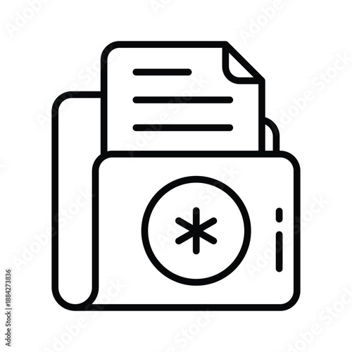 Trendy line icon of a patient medical file with a red cross