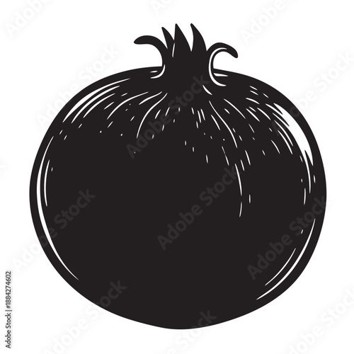 Pomegranate Fruit Illustration - Whole and Half Cut Garnet with Seeds Isolated Silhouette