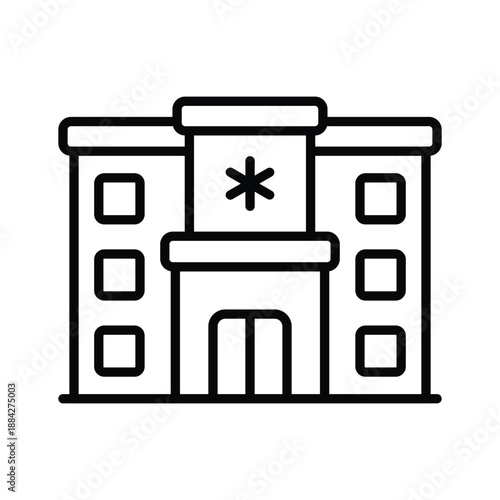 A professional line icon representing hospital healthcare facility