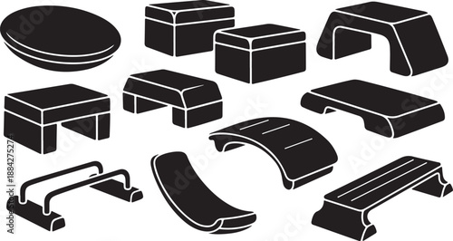 Collection of various black furniture icons on white background