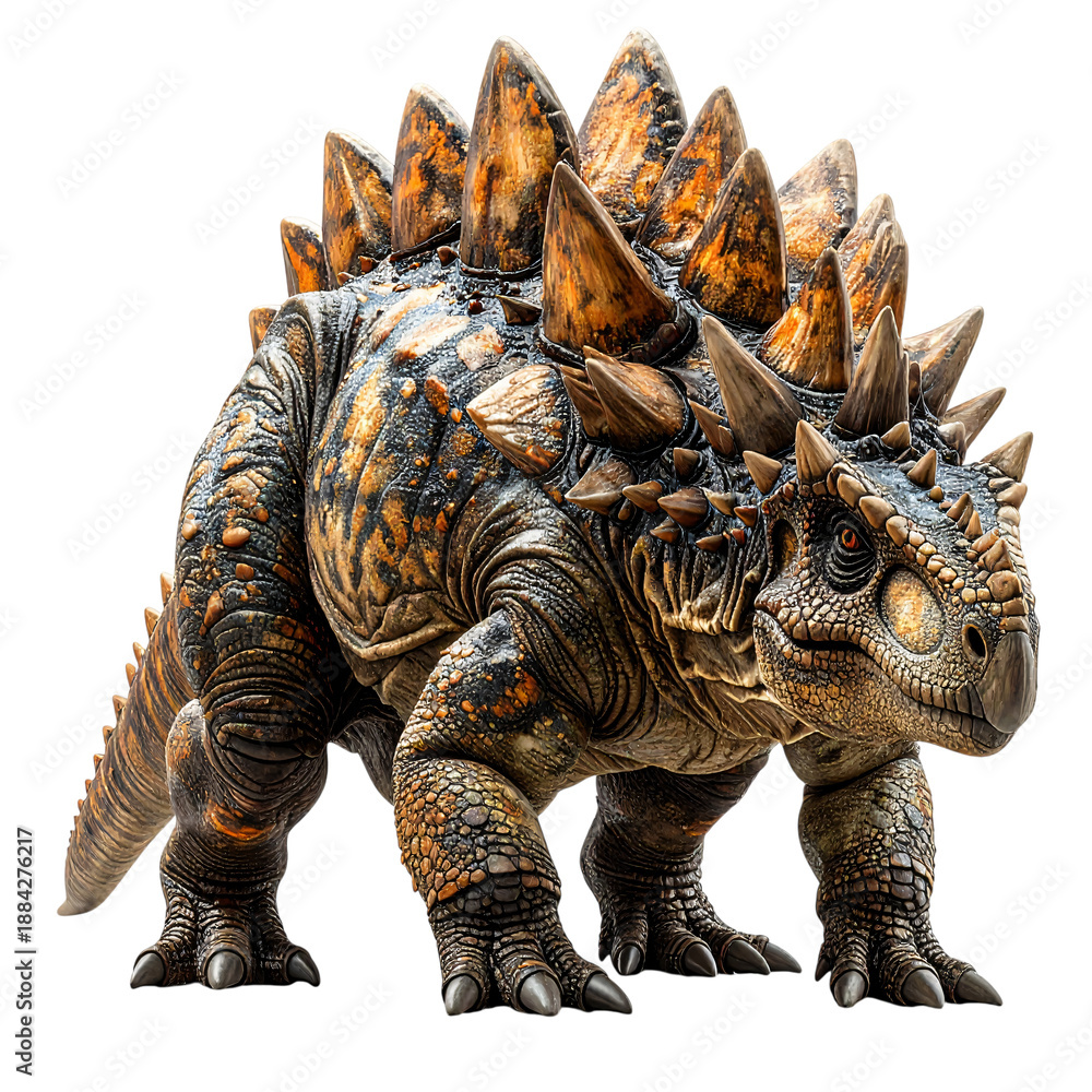 Fototapeta premium Close up of pair of dinosaurs on black background with one dinosaurs.