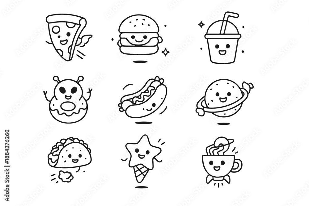 Obraz premium Ufo space food flying funny planet icon vector giggling whimsical tiny star