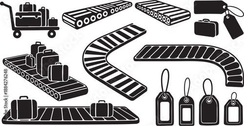 Baggage Claim Cartoon Style Airport Illustration with Conveyor Belts