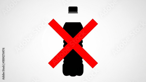 Prohibition sign on plastic bottle silhouette indicating waste reduction efforts