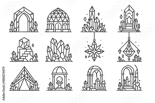 Icon geometric polygon vector throne palace icons crystal surreal dome triangular