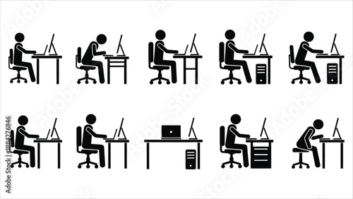 Office Ergonomics Correct and Incorrect Postures Vector