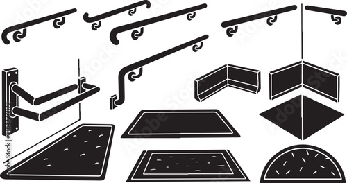 Black and white bathroom safety grab bars illustration set