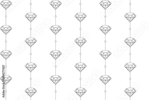 Minimalist seamless diamond pattern vector, black and white geometric line art texture, editable jewelry crystal wallpaper, monochrome heart shape backdrop