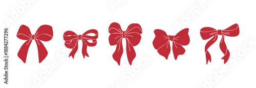 Red Bow Ribbon Illustration Vector Decorative Gift Romantic Coquette Style