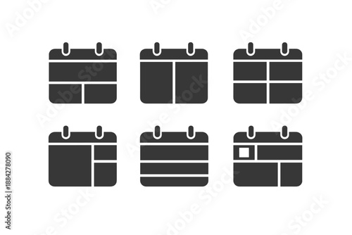 Collection of six different calendar icons with various layouts and divisions