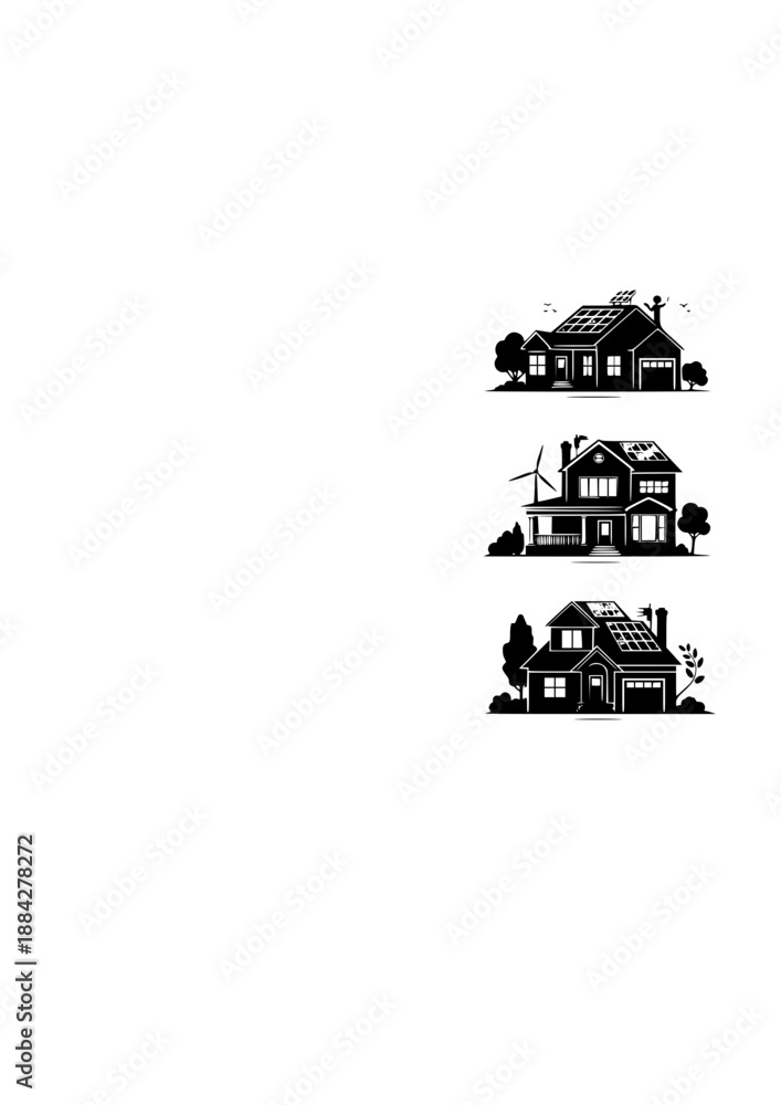 Naklejka premium Retrofit Solar Energy Silhouette, Upgrading Traditional Home with Renewable Power, Sustainable Architecture and Green Tech Vector Art
