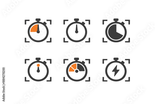 Collection of stopwatch icons representing different time intervals and speed