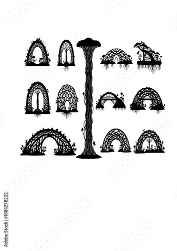 Sustainable Bio-Infrastructure Silhouette, Mycelium Column for Structural Support, Eco Friendly Construction and Bio-Design Vector