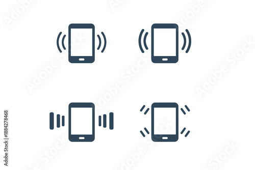 Set of four smartphone icons indicating different notification and vibration alerts