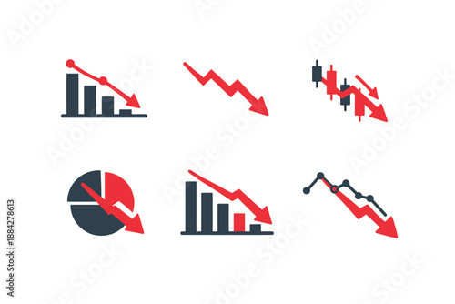 Collection of icons representing financial market downturns and negative trends