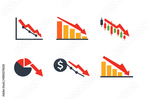 Collection of financial charts and graphs showing a downward trend and losses