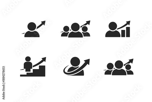 Collection of icons representing business growth, career advancement, and team success
