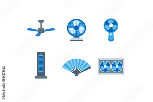 Collection of various blue fan icons for cooling and ventilation
