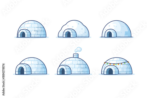Collection of six cartoon igloos in different styles and variations