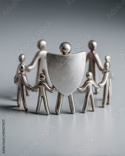 Multiple hands supporting a shield icon, symbolizing shared protection and teamwork
