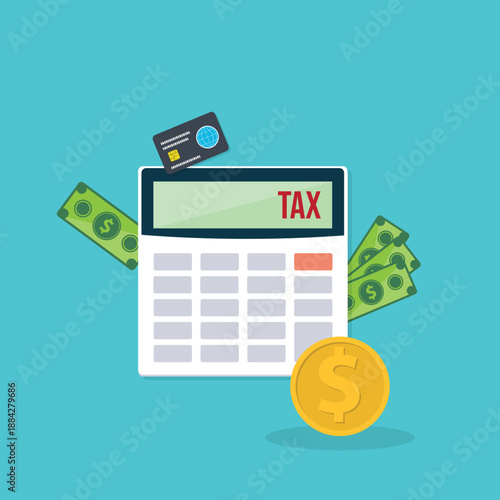 Calculator with money concept income tax calculation. Calculating income tax payment, business, finance and investment concept	