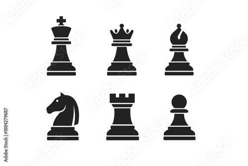 Collection of black chess pieces icons on a white background, vector illustration
