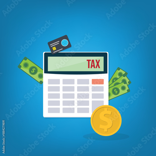 Calculator with money concept income tax calculation. Calculating income tax payment, business, finance and investment concept	