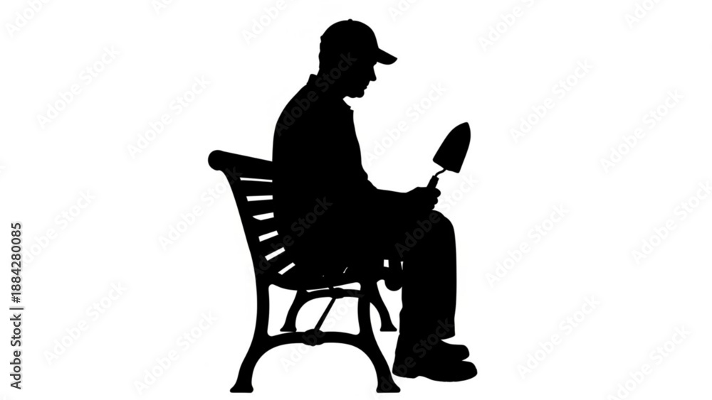 Fototapeta premium Man sitting on bench reading book in outdoor setting from side view
