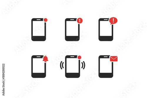 Collection of smartphone notification icons including alerts, messages, and calls