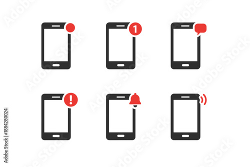 Collection of smartphone icons indicating various types of notifications and alerts