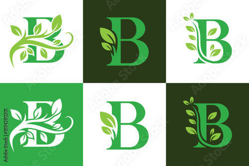 Initial Letter B Leaf Logo Set for Eco, Wellness, and Organic Brand Identity