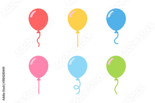 Set of six colorful vector balloons on white background for party and celebration design assets