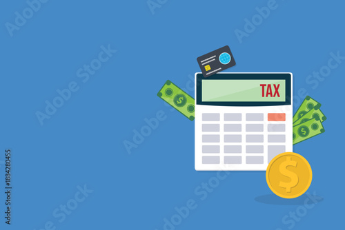 Calculator with money concept income tax calculation. Calculating income tax payment, business, finance and investment concept	