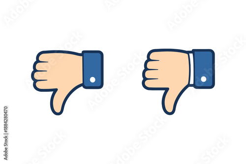 Flat thumbs down vector icons with blue cuffs minimalist design for disapproval and feedback