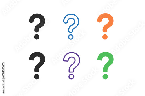 Collection of colorful question marks on a white background, representing inquiry and doubt
