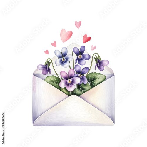 envelope with flowers and hearts