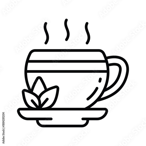 Visually engaging line icon of herbal tea, natural medicine and wellness care