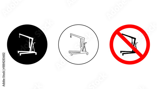Engine Hoist Icon Set Solid, Outline and Prohibited Painting Symbol for Automotive and Workshop Tools