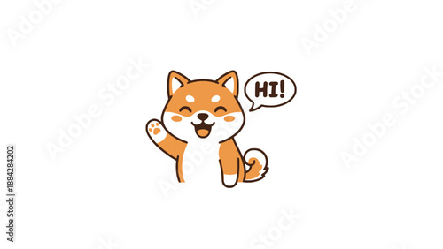 A cute cartoon dog with a speech bubble saying hi in a playful illustration