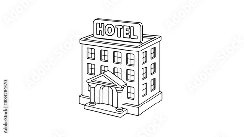 Hotel building outline isolated on white background.