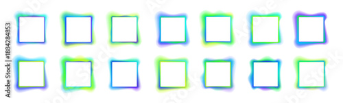Futuristic neon square with purple and cyan gradient glow. Angular edges highlight modern digital aesthetics. Transparent PNG works for interfaces, badges, and tech designs.