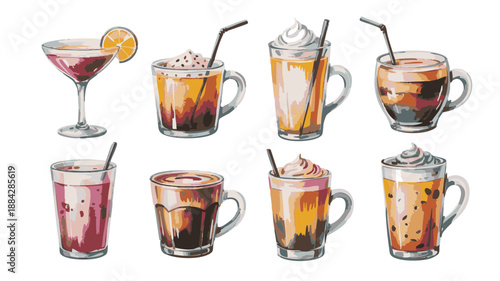 Collection of Delicious Coffee Drinks and Cocktails.