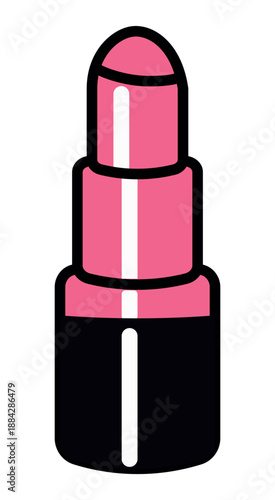 Lipstick icon. Simple vector icon of pink lipstick partially extended from a black casing. Chic and bold. Pink doll aesthetic. Barbiecore