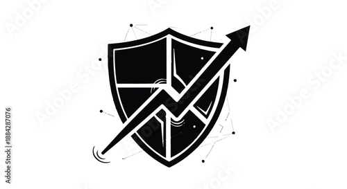 Shield with arrow pointing up, security protection concept, business safety and growth symbol, modern black and white illustration