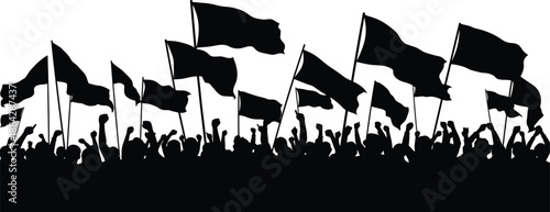 Colorful silhouettes of diverse people cheering together, happy crowd celebrating success, community unity and teamwork concept, isolated on white background.