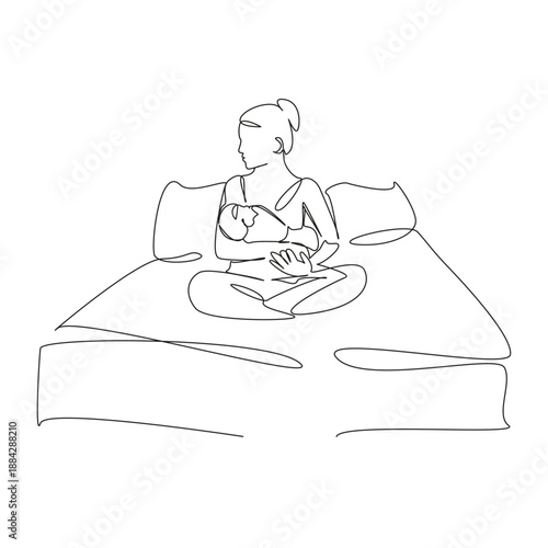 One continuous single drawing line art flat doodle children, mother, woman, infant, baby, family, motherhood, newborn, love. Isolated image hand draw contour on a white background, hand drawn, not AI